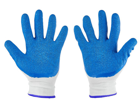 Beschermhandschoenen polyester maat 11 /latex wit-blauw/