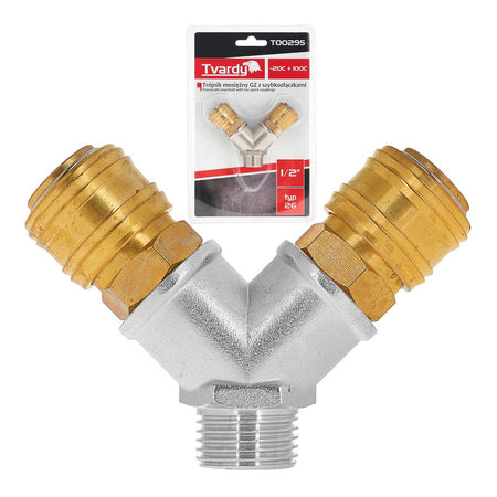 Messing lucht buitendraad 2-weg splitter 1/2" met snelkoppelingen