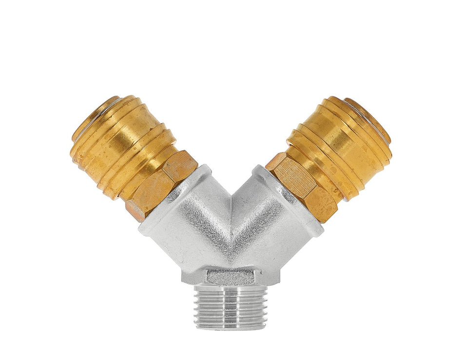 Messing lucht buitendraad 2-weg splitter 1/2" met snelkoppelingen