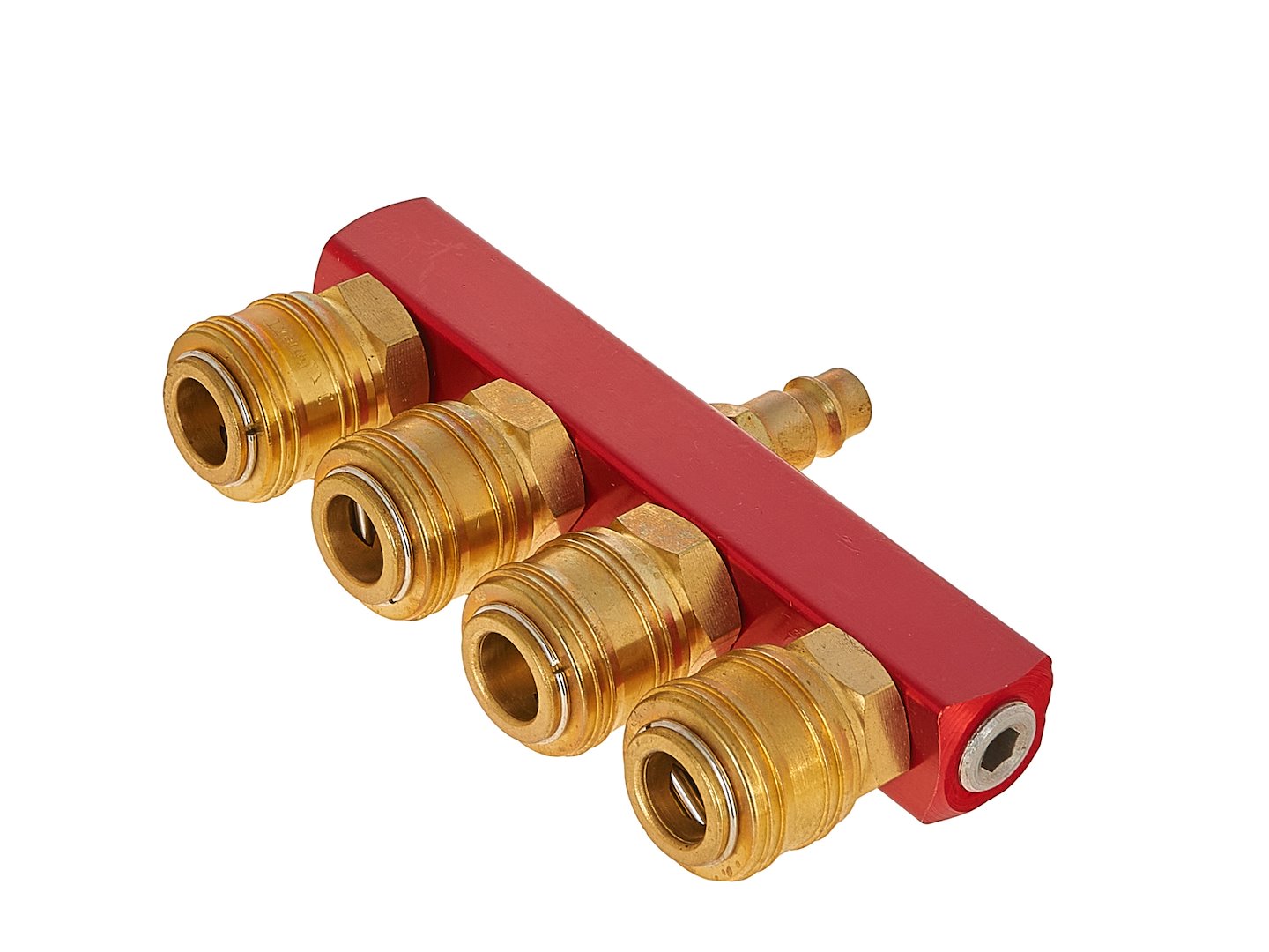 Messing lucht mannetje 4-weg splitter 1/4" met snelkoppelingen