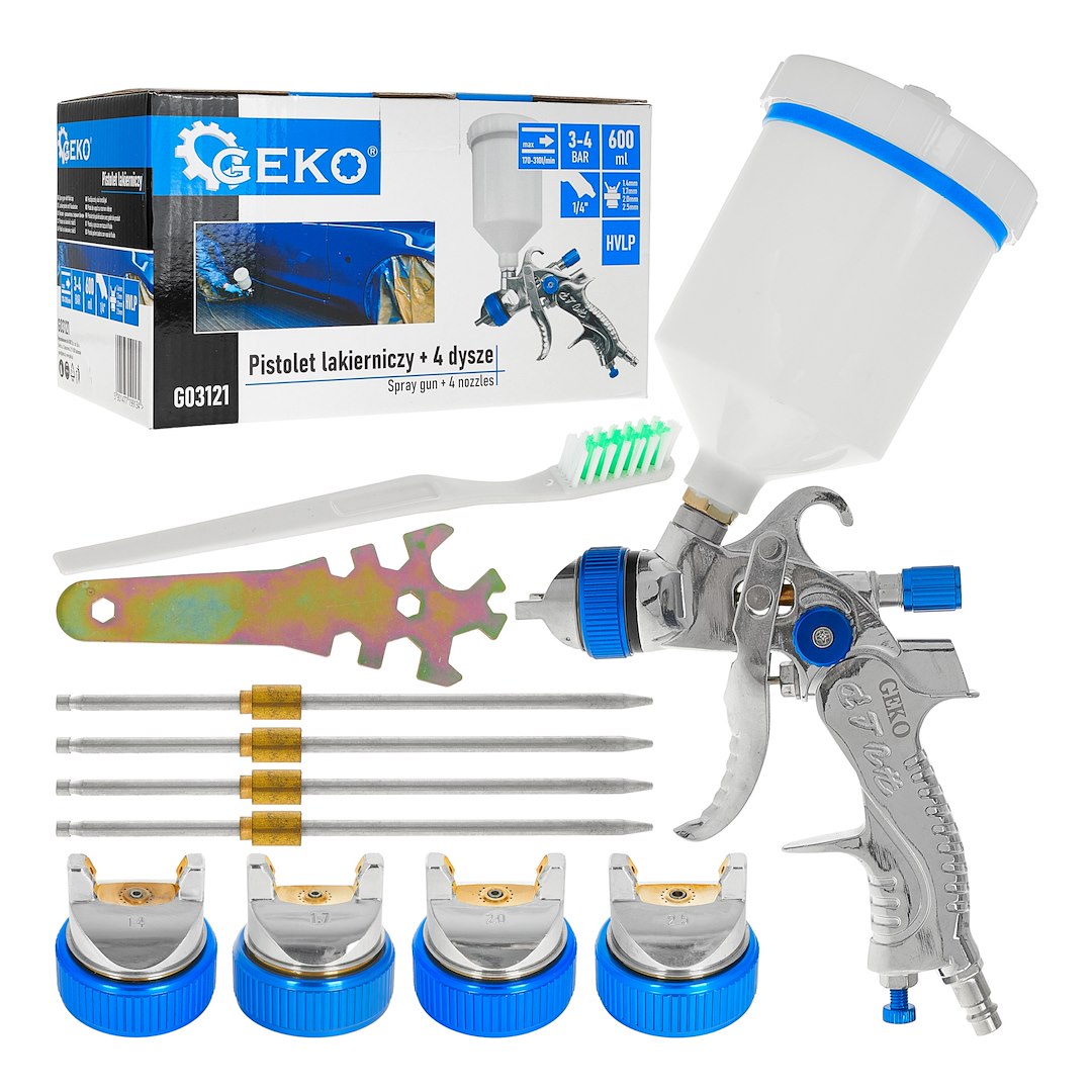 Spuitpistool HVLP 600ml + 4 nozzles (1.4-1.7-2-2.5)