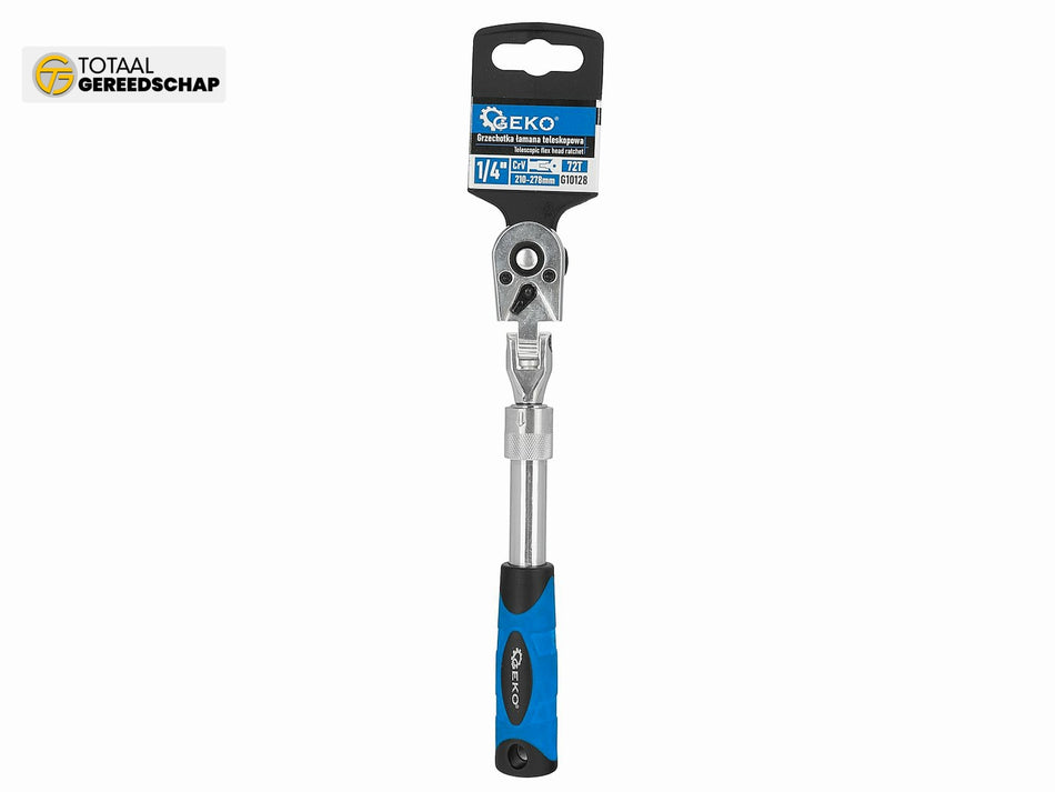 Telescopic flexible head ratchet with handle 1/4" 210-278mm 72T CrV