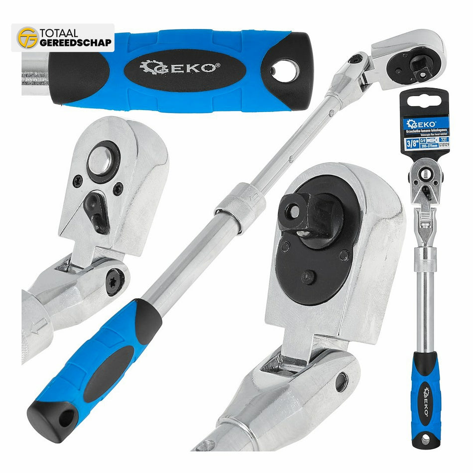 Telescopic flexible head ratchet with handle 3/8" 285-375mm 72T CrV