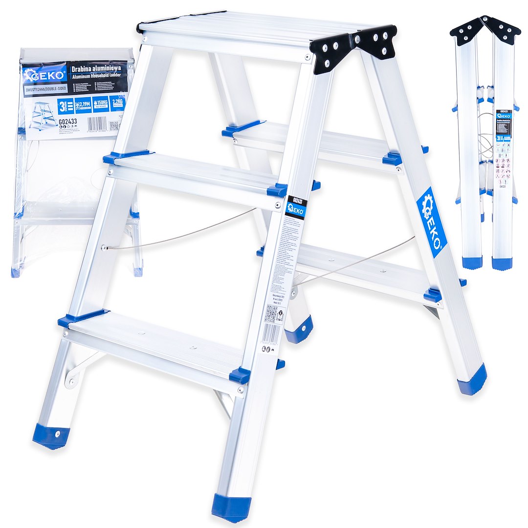 Aluminium dubbelzijdige ladder 3-treden 150kg