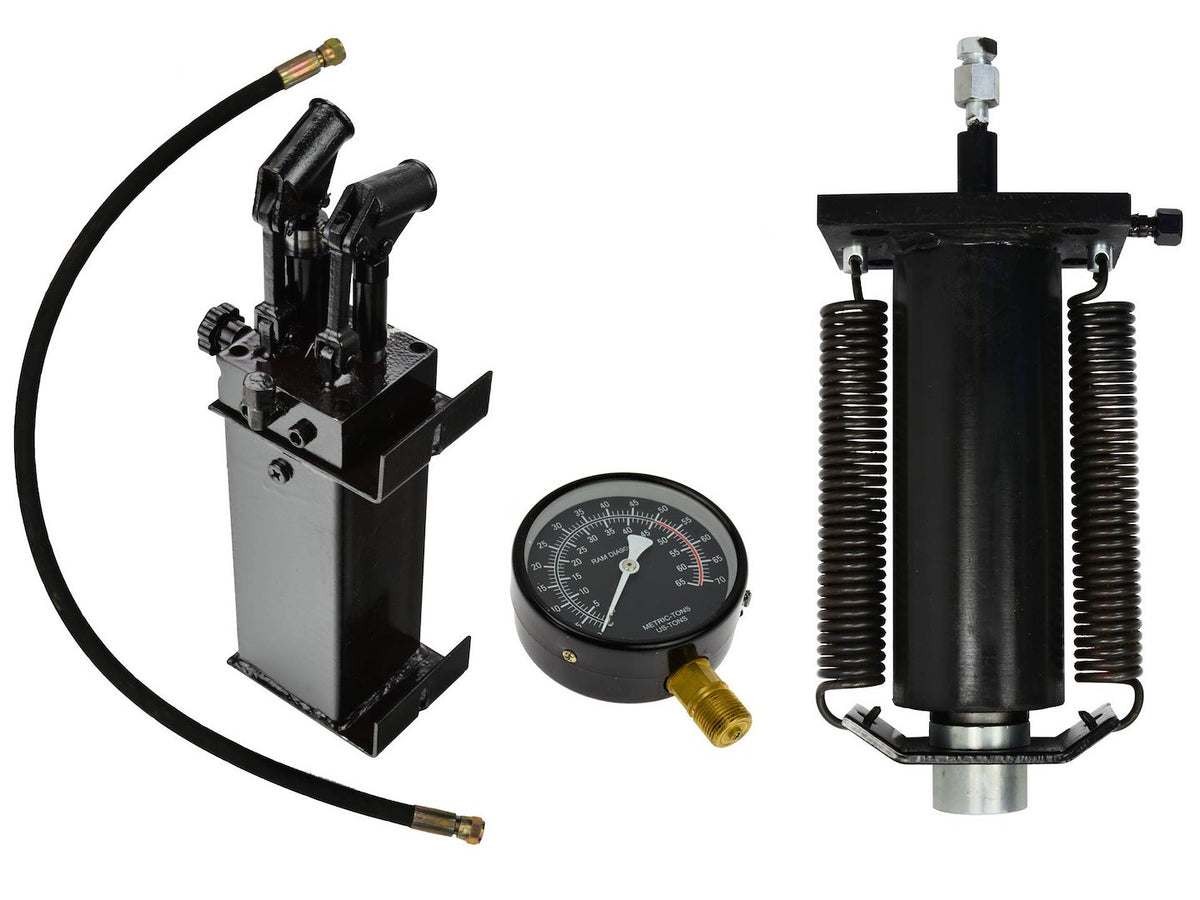 50 ton werkplaatsperst kit: cilinder met veren, 2-snelhedenpomp, manometer met slang
