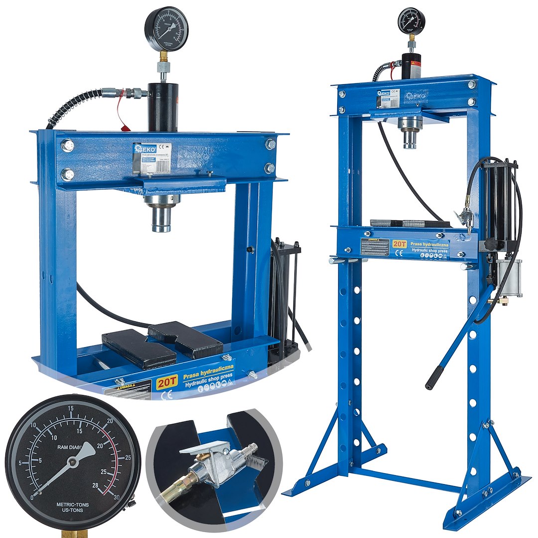 20 ton lucht-/hydraulische werkplaatspers met manometer