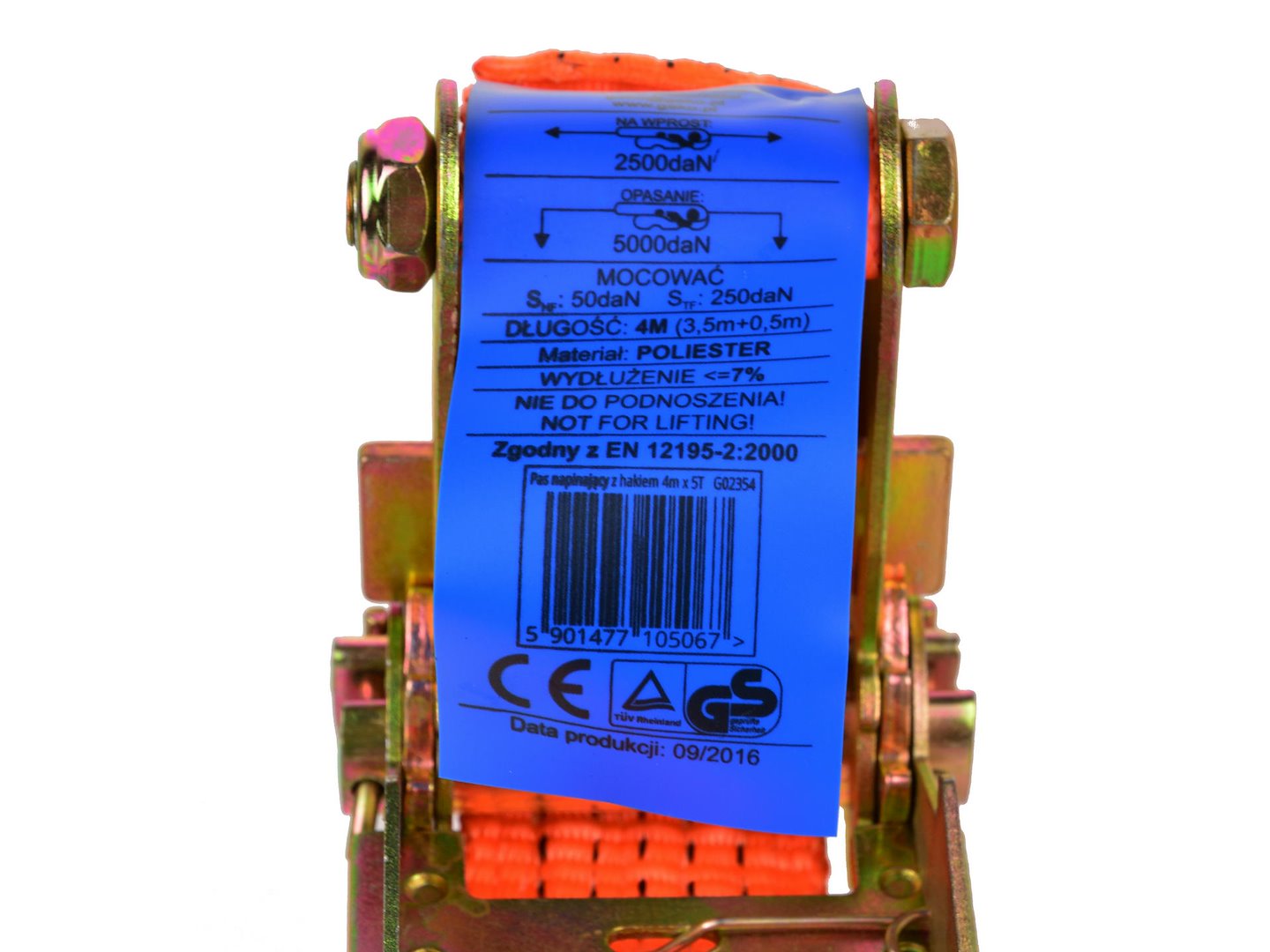 Ratel-spanband met J-haken 4m/5T/50mm