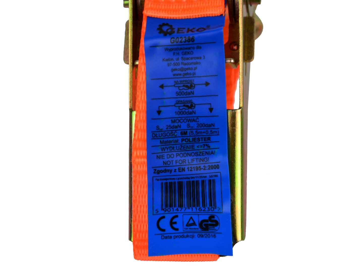 Spanband met ratel en J-haken 6m/1T/25mm
