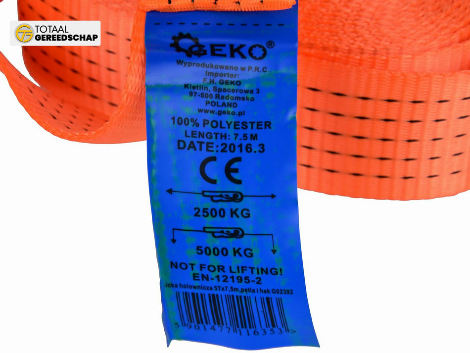 Car Towing Rope 7,5m/5T/50mm with Hook and Loop