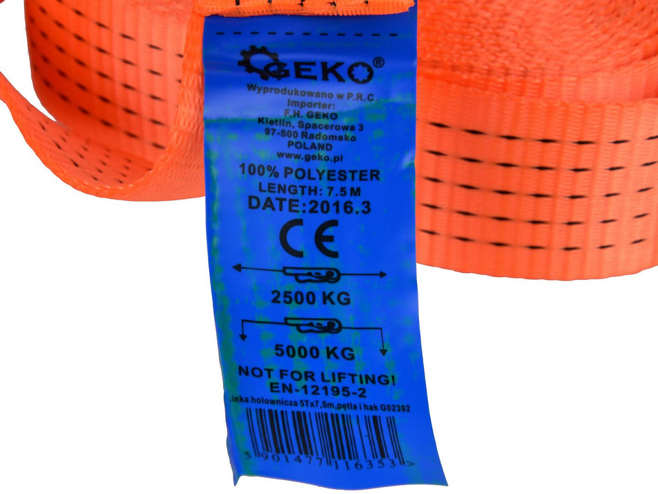 Autotrekkoord 7,5m/5T/50mm met klittenband