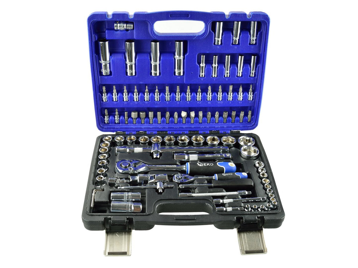 GEKO monteursgereedschapsset gepolijst CrV 94 dlg 1/2" & 1/4" aandrijving