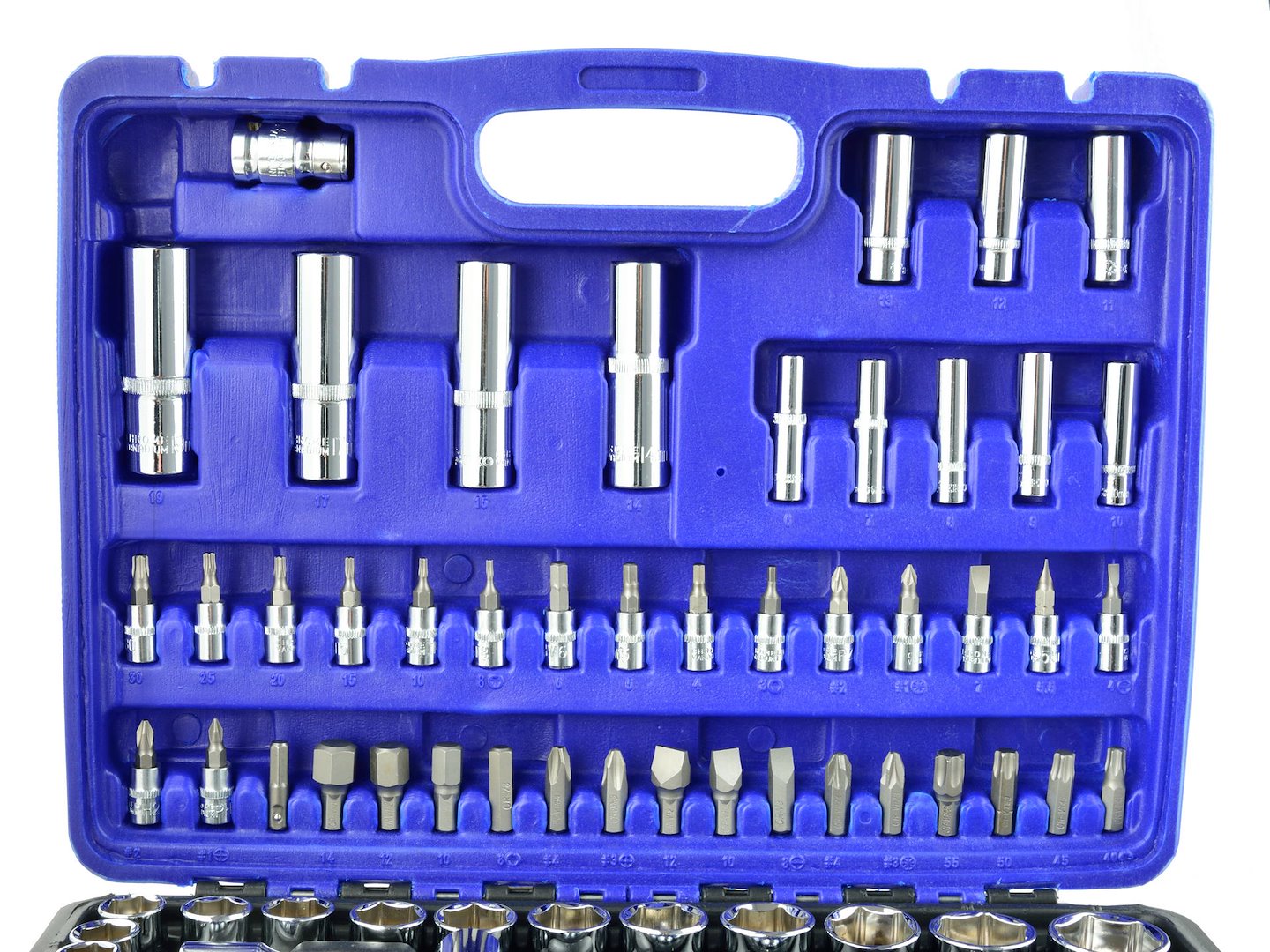 GEKO monteursgereedschapsset gepolijst CrV 94 dlg 1/2" & 1/4" aandrijving