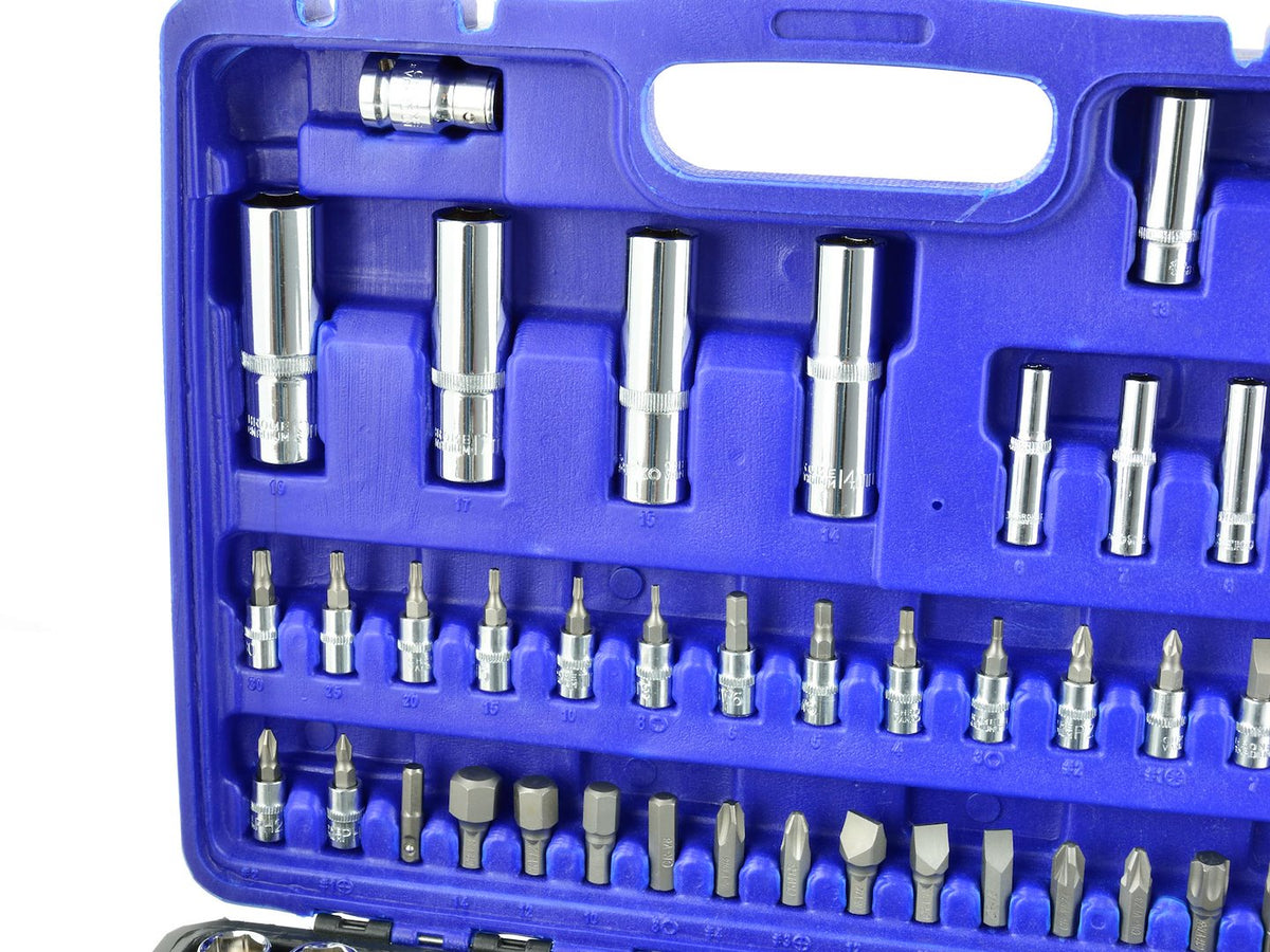 GEKO monteursgereedschapsset gepolijst CrV 94 dlg 1/2" & 1/4" aandrijving