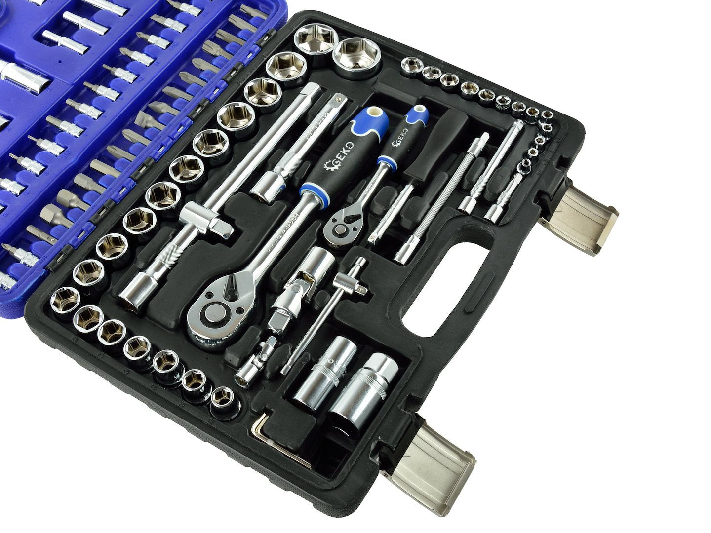 GEKO monteursgereedschapsset gepolijst CrV 94 dlg 1/2" & 1/4" aandrijving