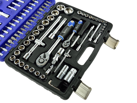 GEKO monteursgereedschapsset gepolijst CrV 94 dlg 1/2" & 1/4" aandrijving