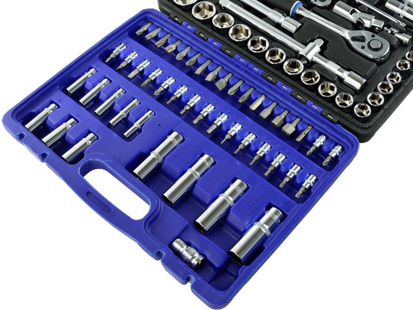 GEKO monteursgereedschapsset gepolijst CrV 94 dlg 1/2" & 1/4" aandrijving