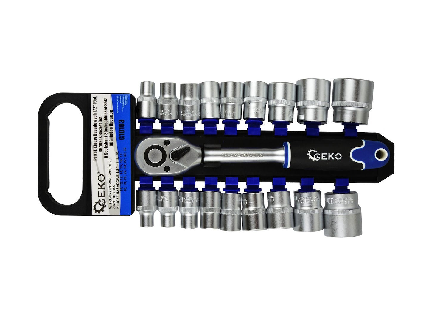Dopsleutelset CrV 1/2" aandrijving 8-32 mm 19-delig