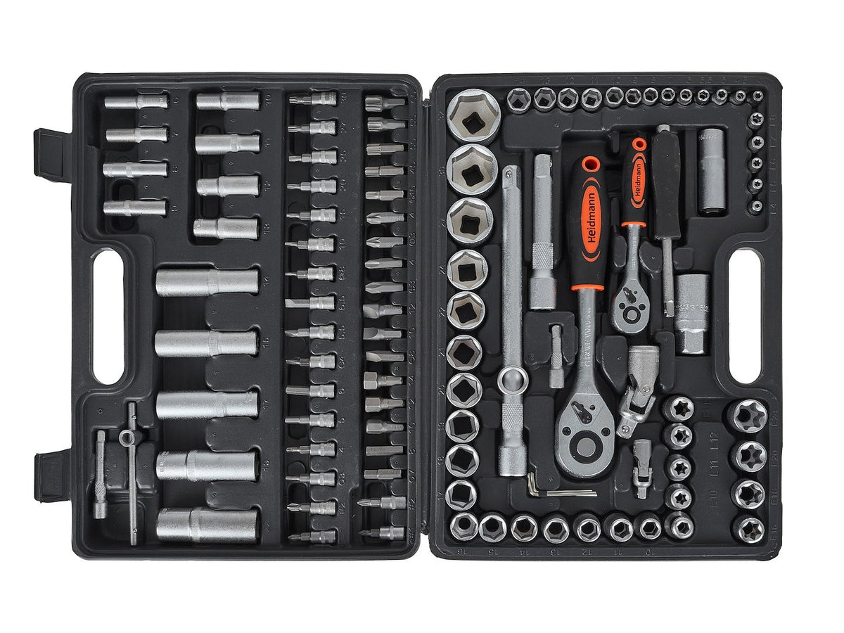 Doppenset met ratels, adapters en verlengstukken 1/2 en 1/4 inch aandrijving 108-delig