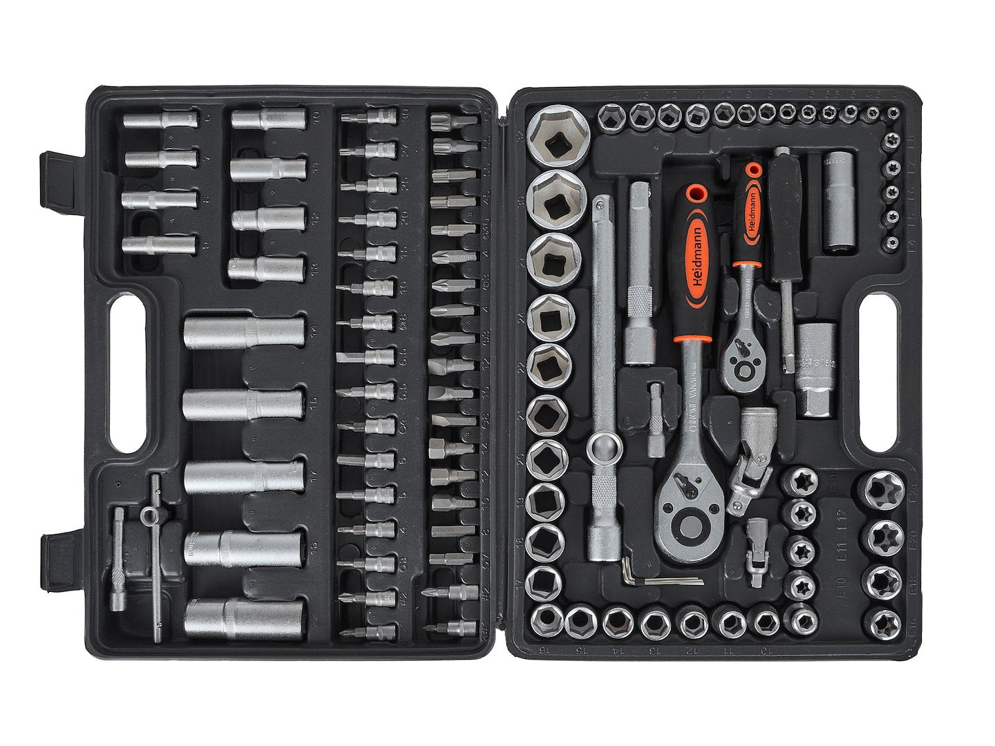 Doppenset met ratels, adapters en verlengstukken 1/2 en 1/4 inch aandrijving 108-delig