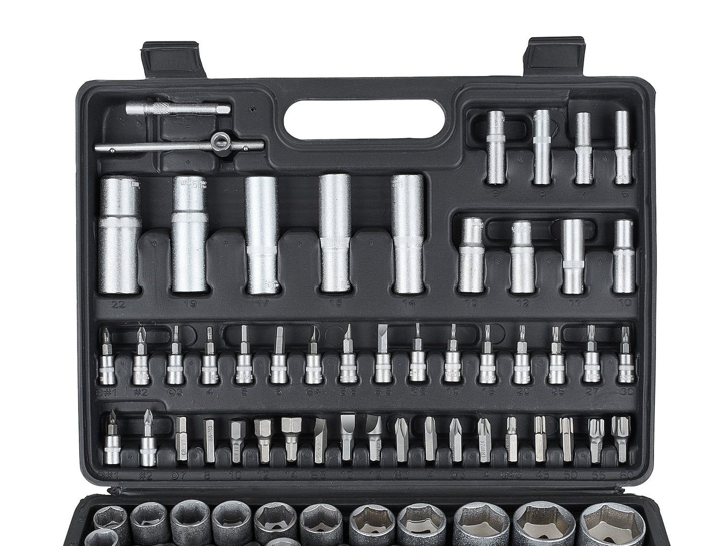 Doppenset met ratels, adapters en verlengstukken 1/2 en 1/4 inch aandrijving 108-delig