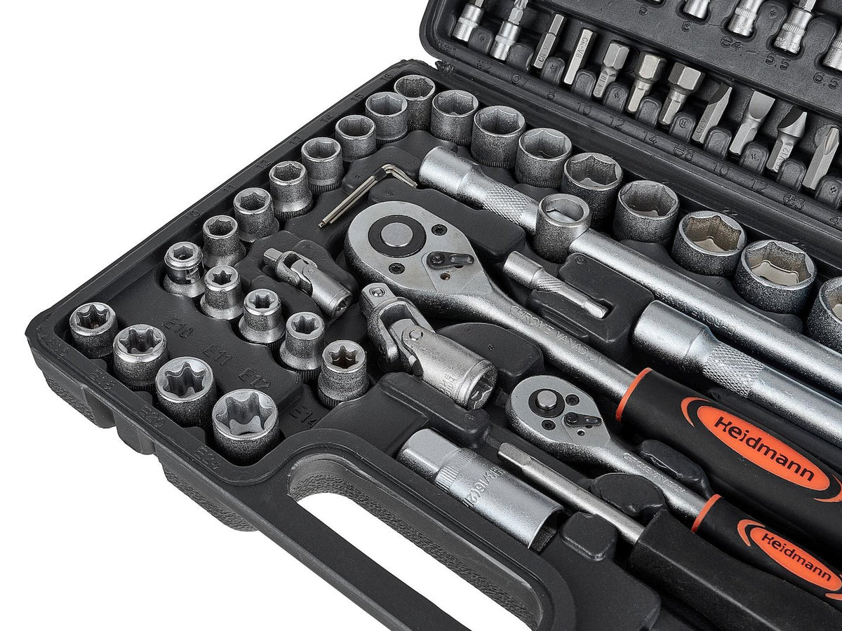 Doppenset met ratels, adapters en verlengstukken 1/2 en 1/4 inch aandrijving 108-delig