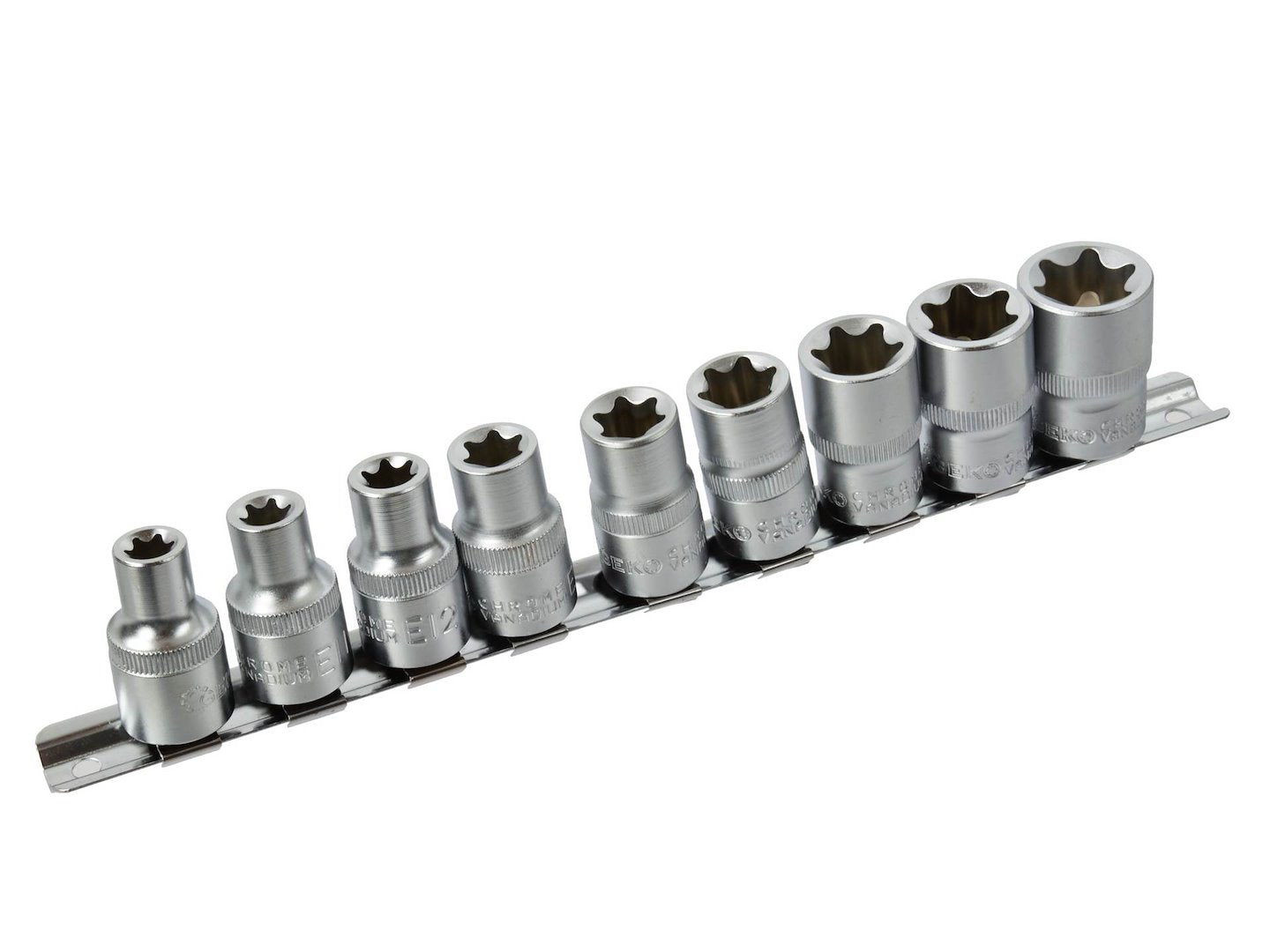 TORX-dopsleutelset E10-E24 CrV 1/2" aandrijving 10 stuks
