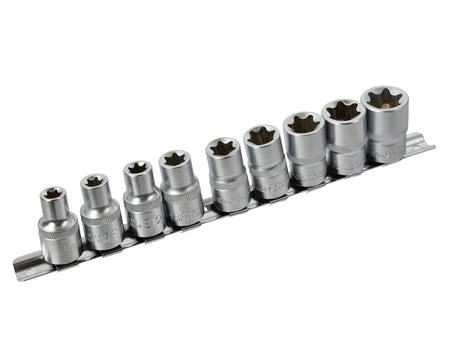 TORX-dopsleutelset E10-E24 CrV 1/2" aandrijving 10 stuks