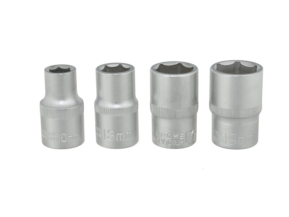 4 stuks 1/2" 10-19 mm Cr-V dopsleutelset