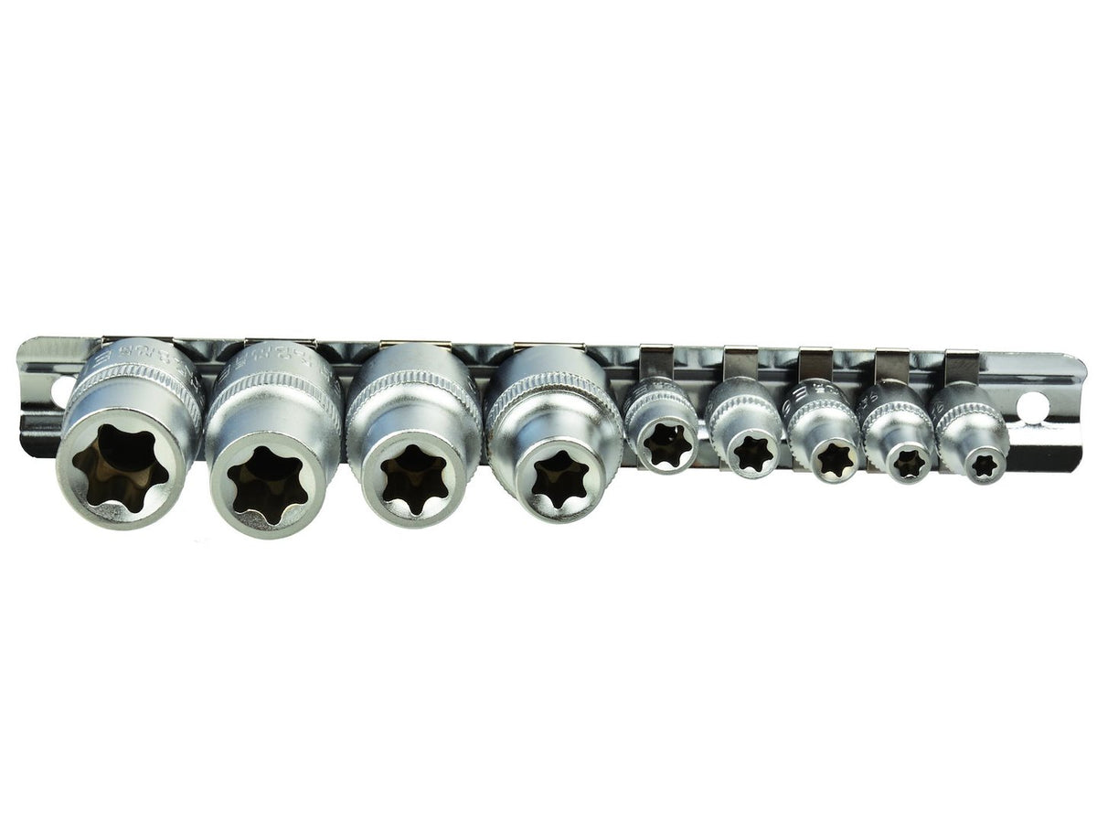 TORX-dopsleutelset E4-E16 CrV 1/4 & 1/2 inch aandrijving 9 stuks