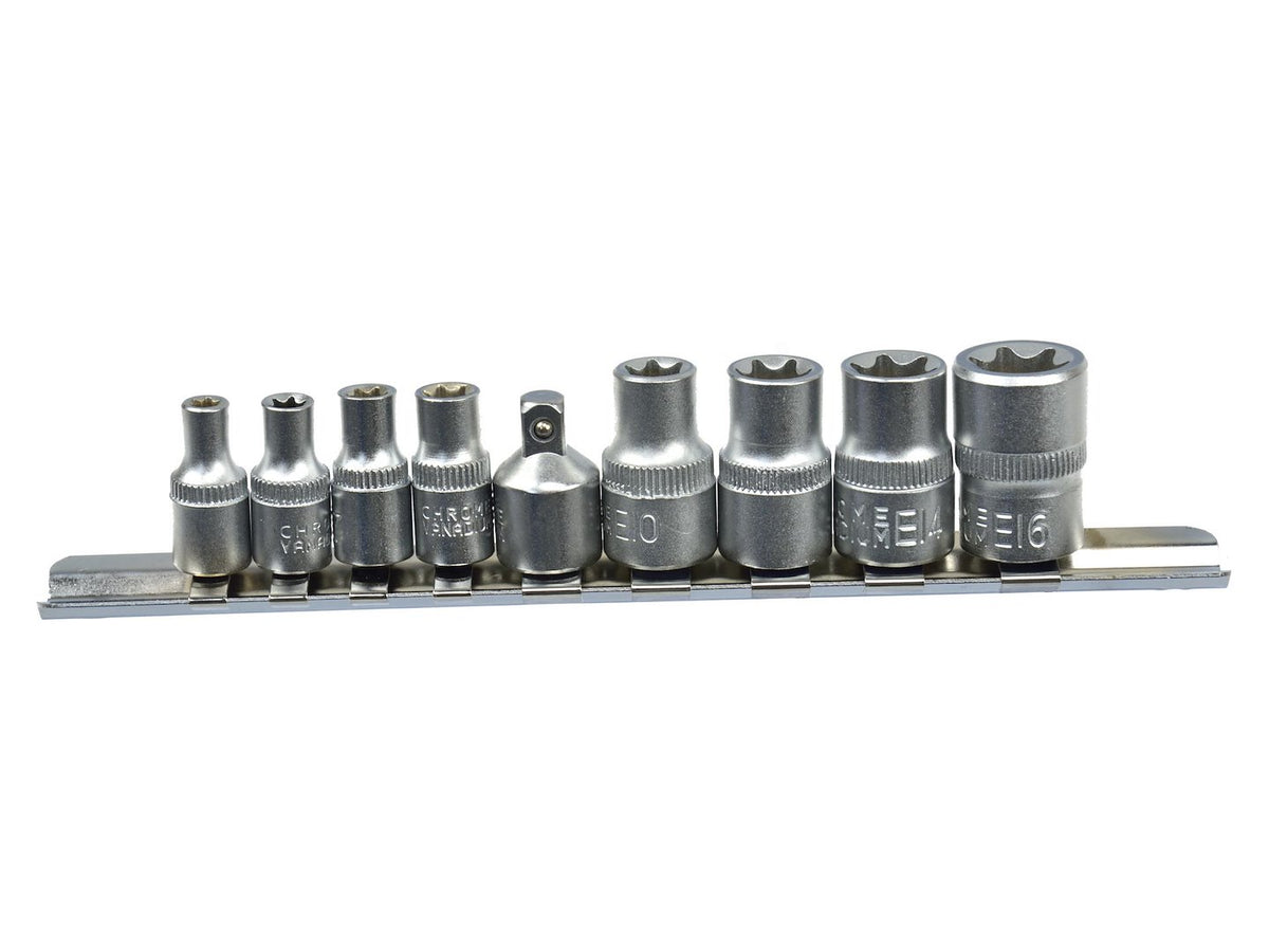TORX-dopsleutelset E5-E16 CrV 1/4 & 3/8 inch aandrijving 9 stuks