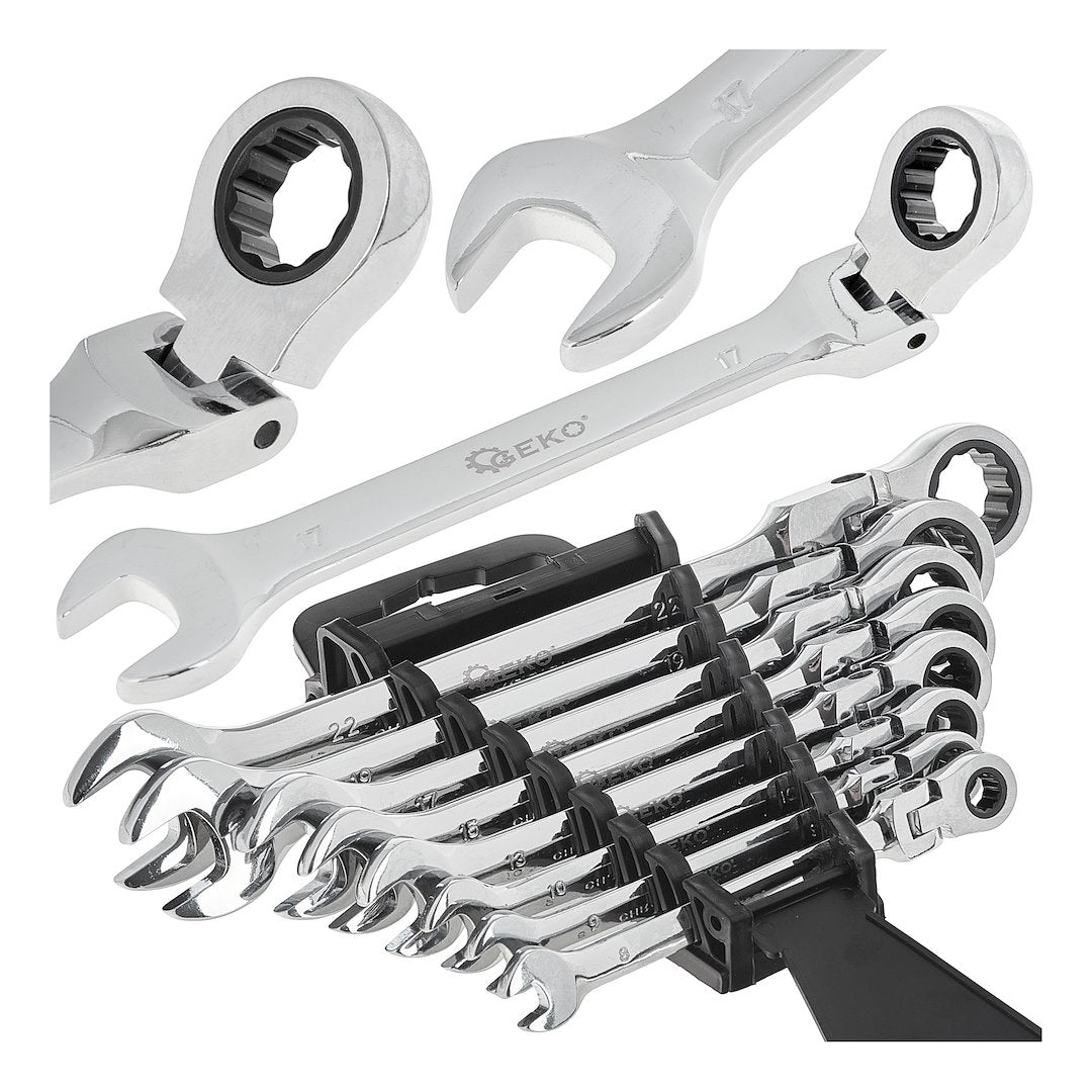 Combinatiesleutelset met flexibele kop en ratel 8-22mm 8 stuks