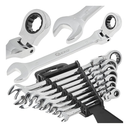 Combinatiesleutelset met flexibele kop en ratel 8-22mm 8 stuks