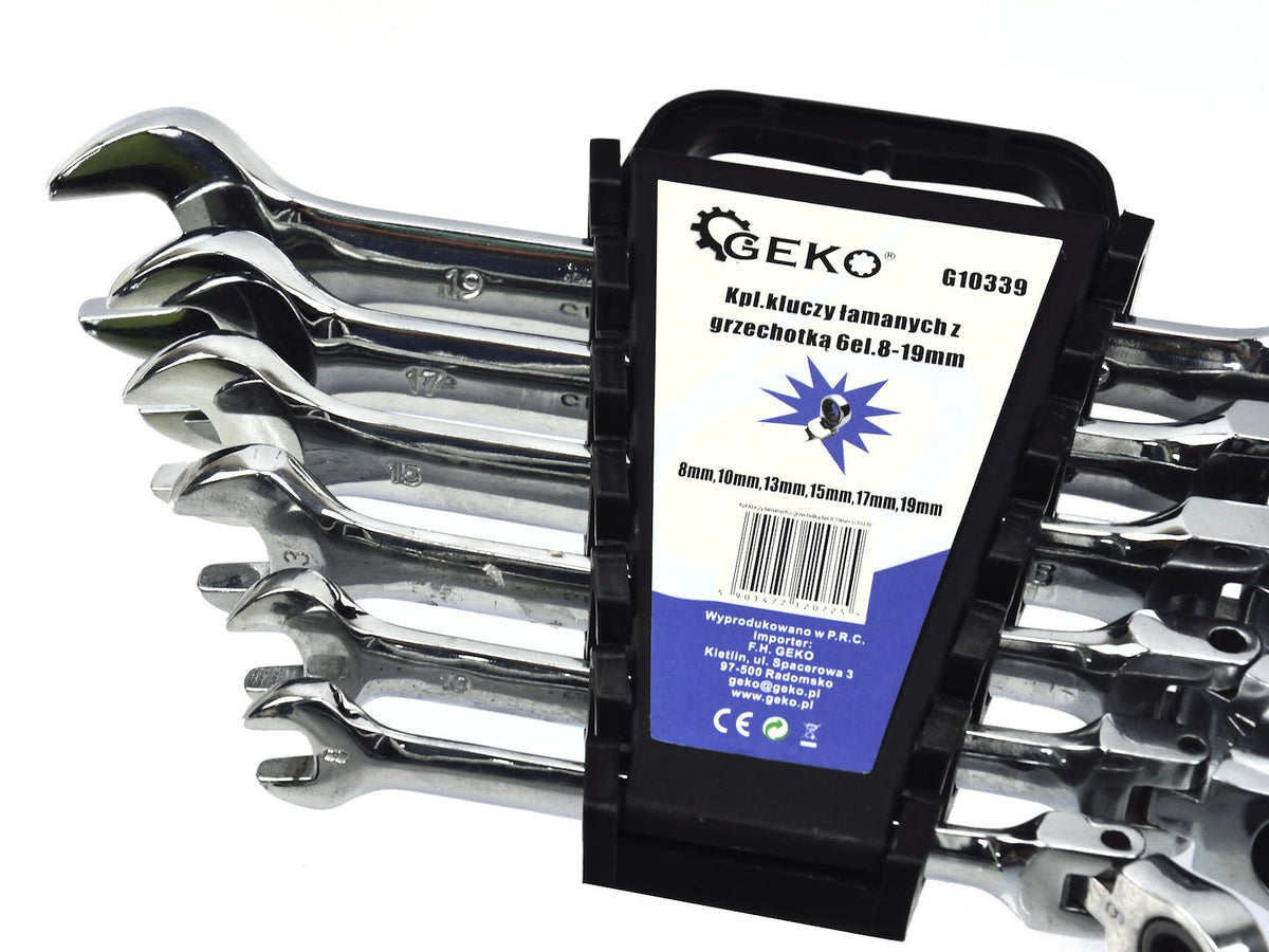 Combinatiesleutelset met flexibele kop en ratel 8-19mm 6 stuks