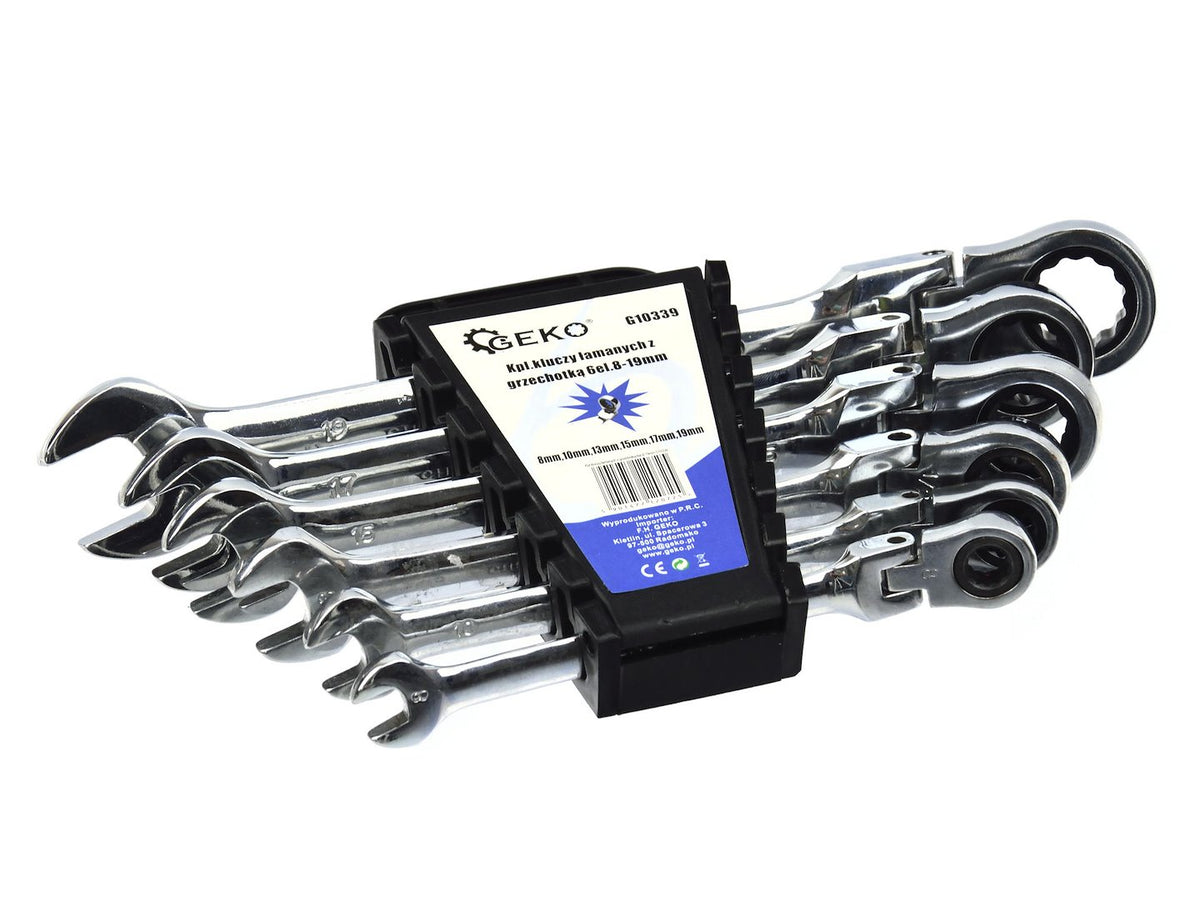 Combinatiesleutelset met flexibele kop en ratel 8-19mm 6 stuks