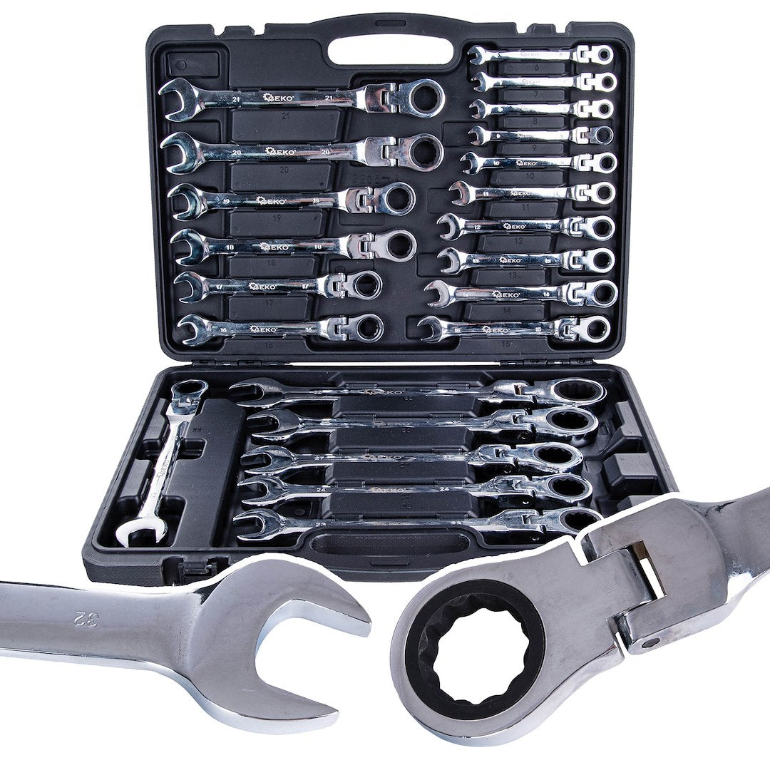 Combinatiesleutelset met flexibele kop en ratel 6-32mm 22 stuks