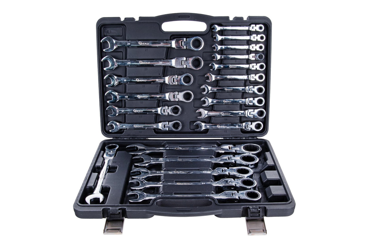 Combinatiesleutelset met flexibele kop en ratel 6-32mm 22 stuks