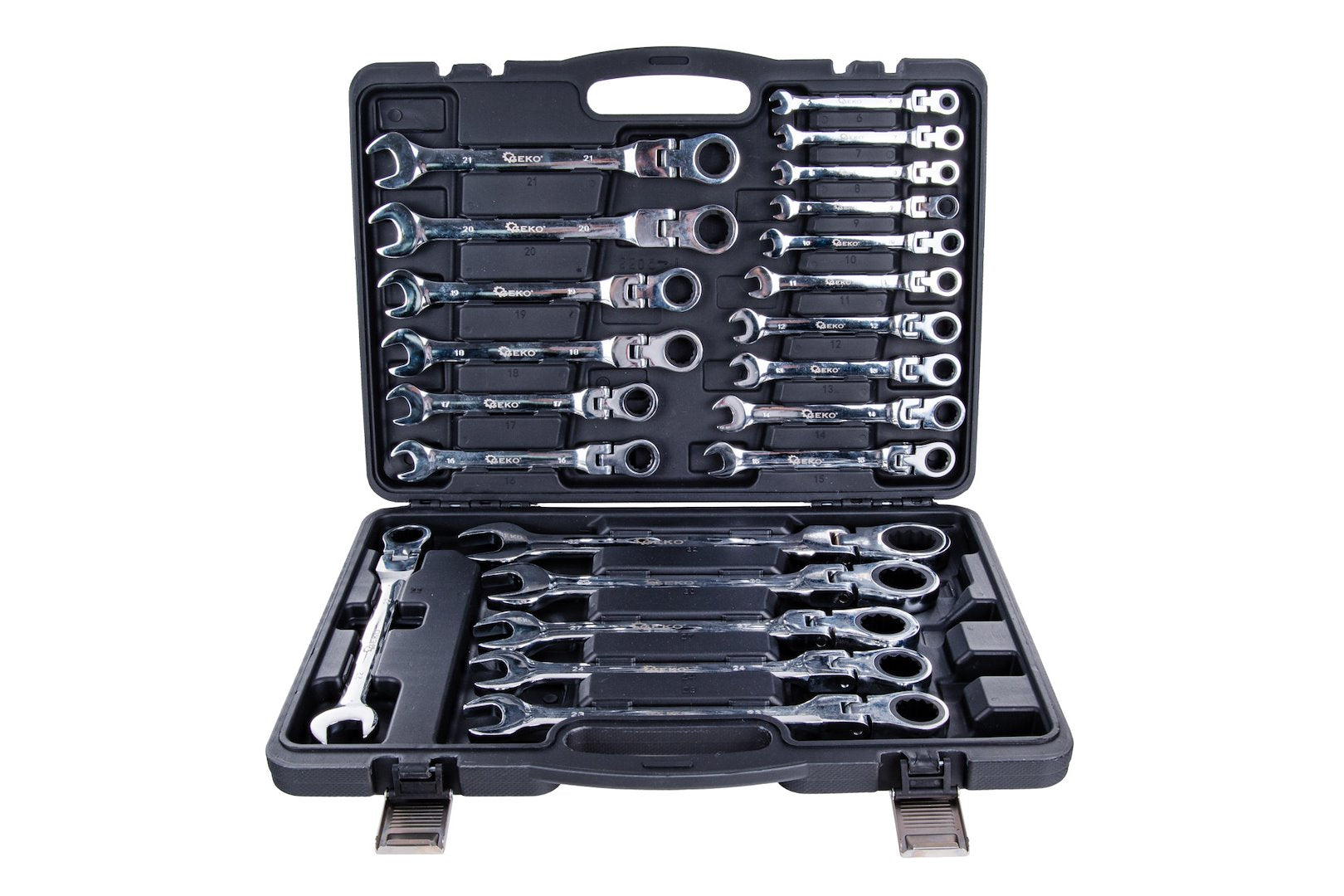 Combinatiesleutelset met flexibele kop en ratel 6-32mm 22 stuks