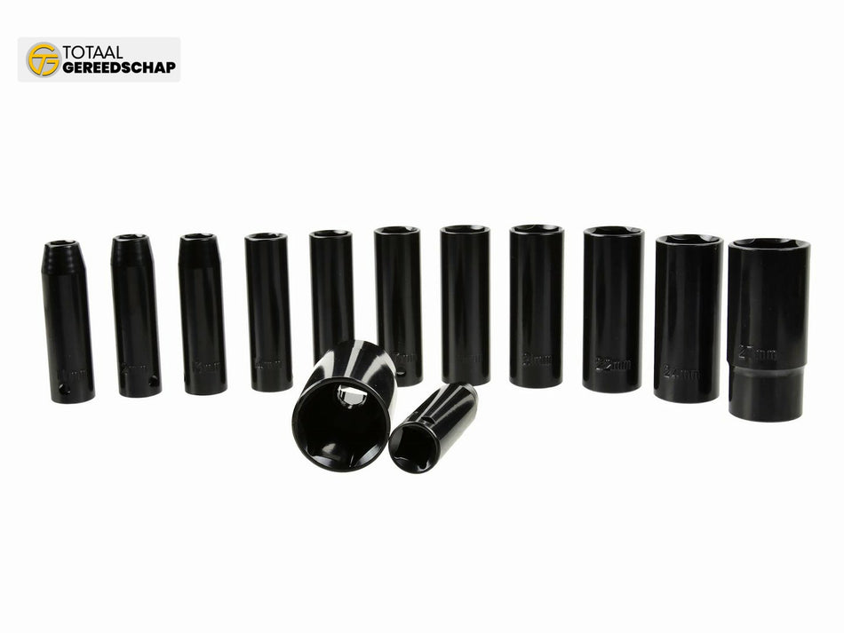 Impact Wrench Socket Set 1/2” SW 10-30 MM deep and 78 MM Cr-Mo