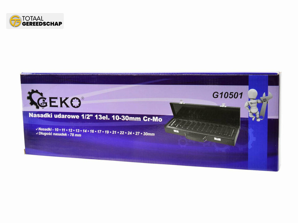 Impact Wrench Socket Set 1/2” SW 10-30 MM deep and 78 MM Cr-Mo