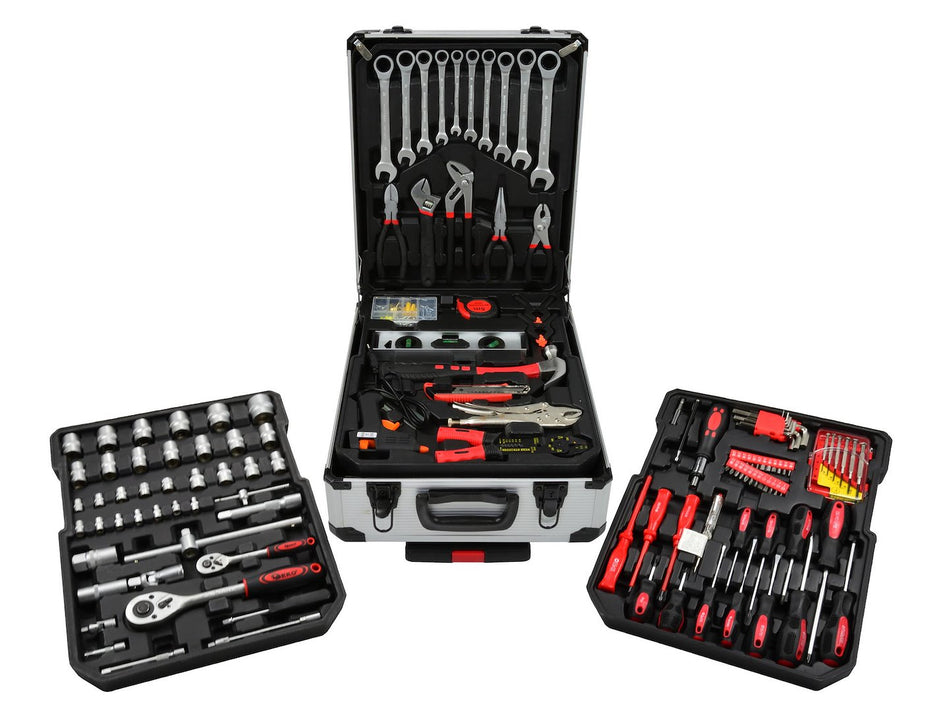 Gereedschapsset met ratelwrench in aluminium koffer 187 stuks