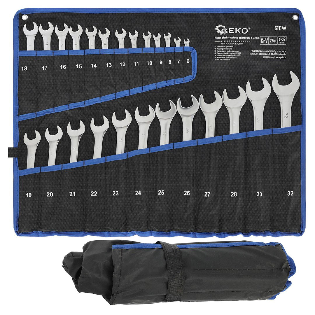 Gepolijste combisleutelset 6-32mm 25 stuks
