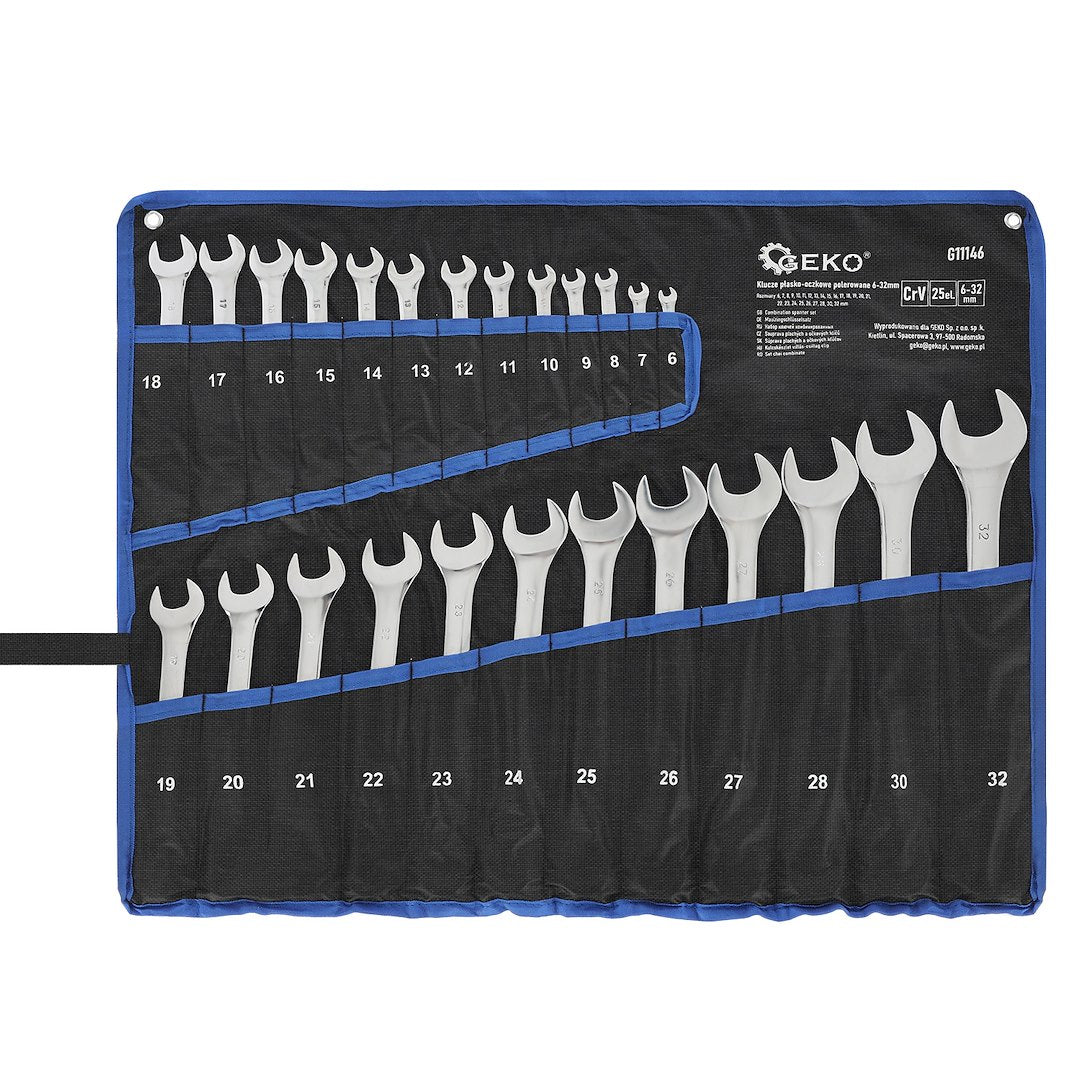 Gepolijste combisleutelset 6-32mm 25 stuks
