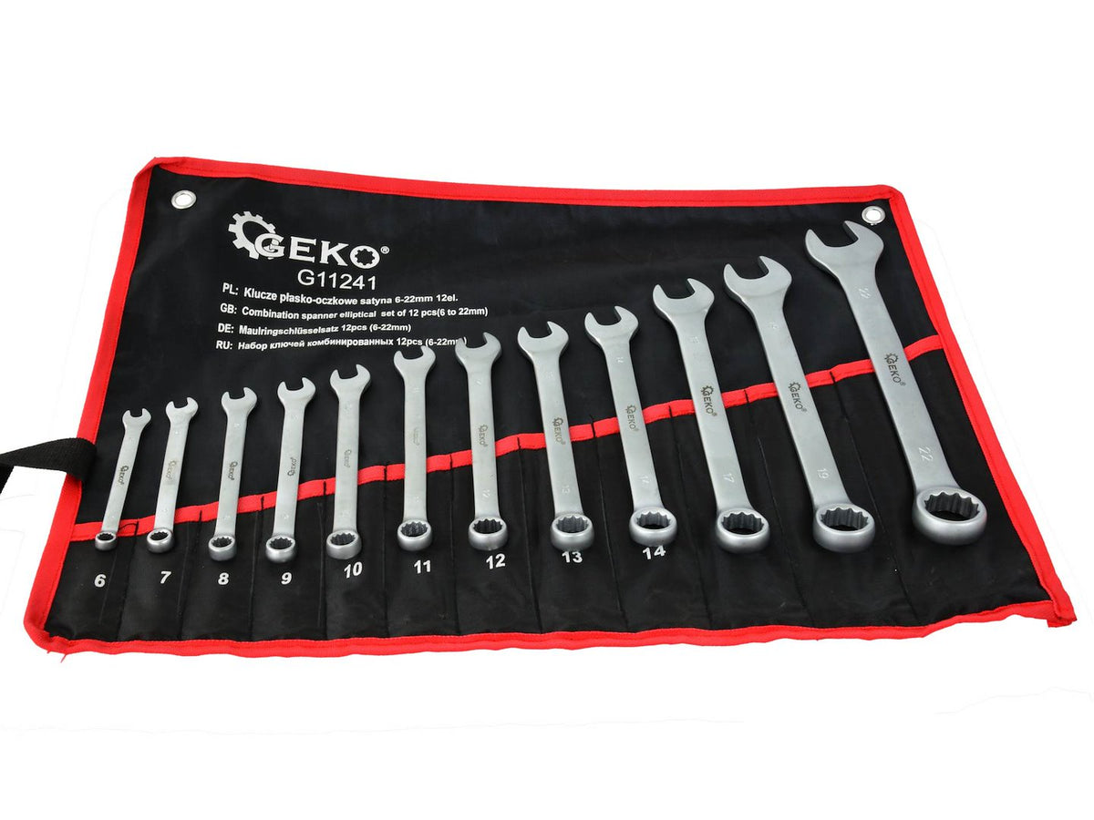 Satinafwerking Combinatiesleutel Steeksleutel Set 6-22mm 12st (Opbergrol)