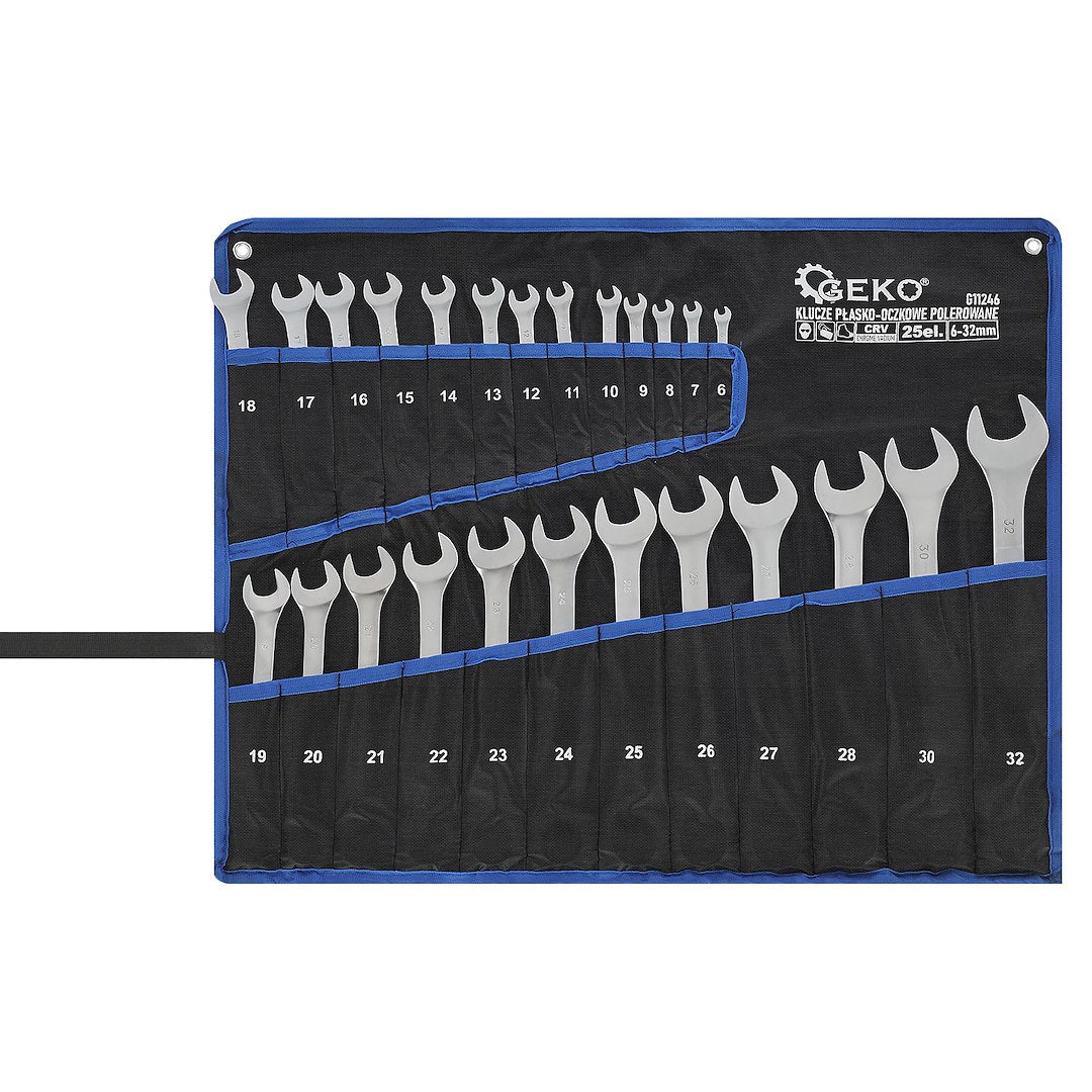 Satinafwerking Combinatiesleutel Steeksleutel Set 6-32mm 25st CrV (Opbergrol)