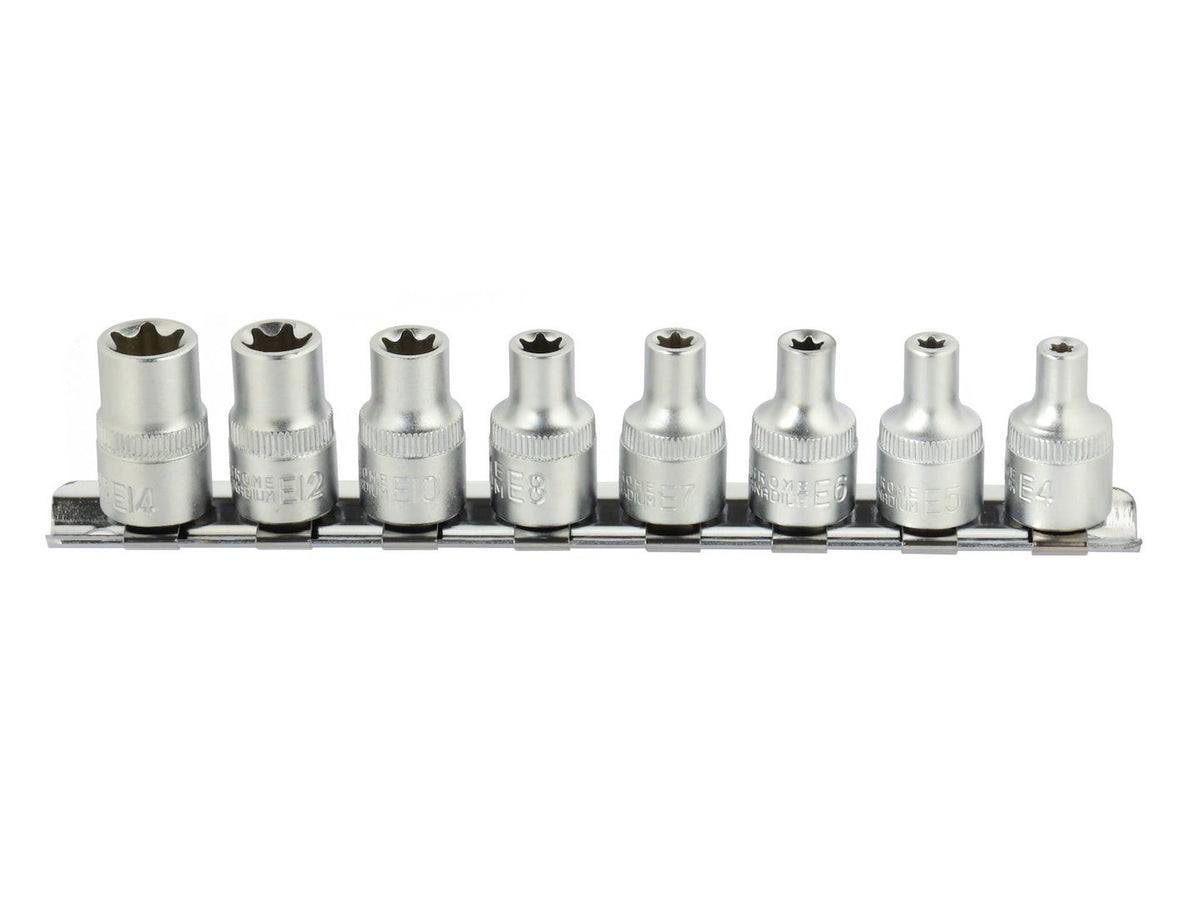TORX-dopsleutelset E4-E14 CrV 3/8" aandrijving 8 stuks