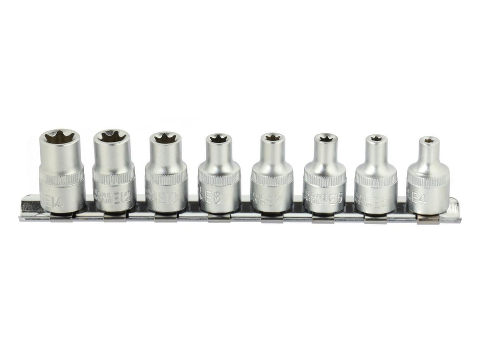 TORX-dopsleutelset E4-E14 CrV 3/8" aandrijving 8 stuks