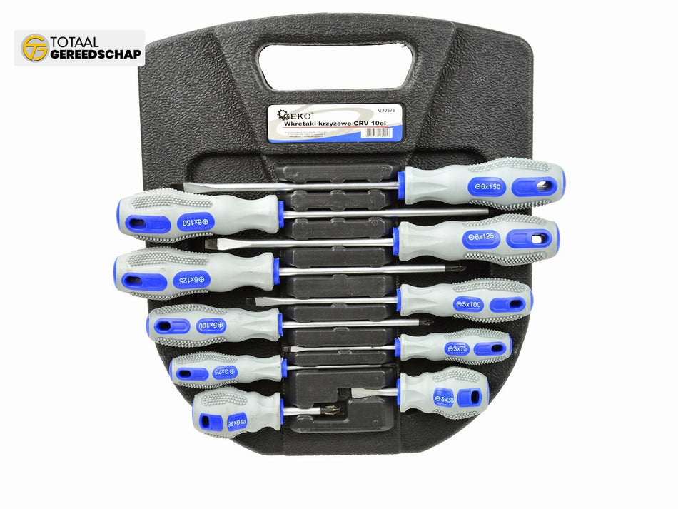 10pcs Screwdriver set CRV GEKO (blue-grey)