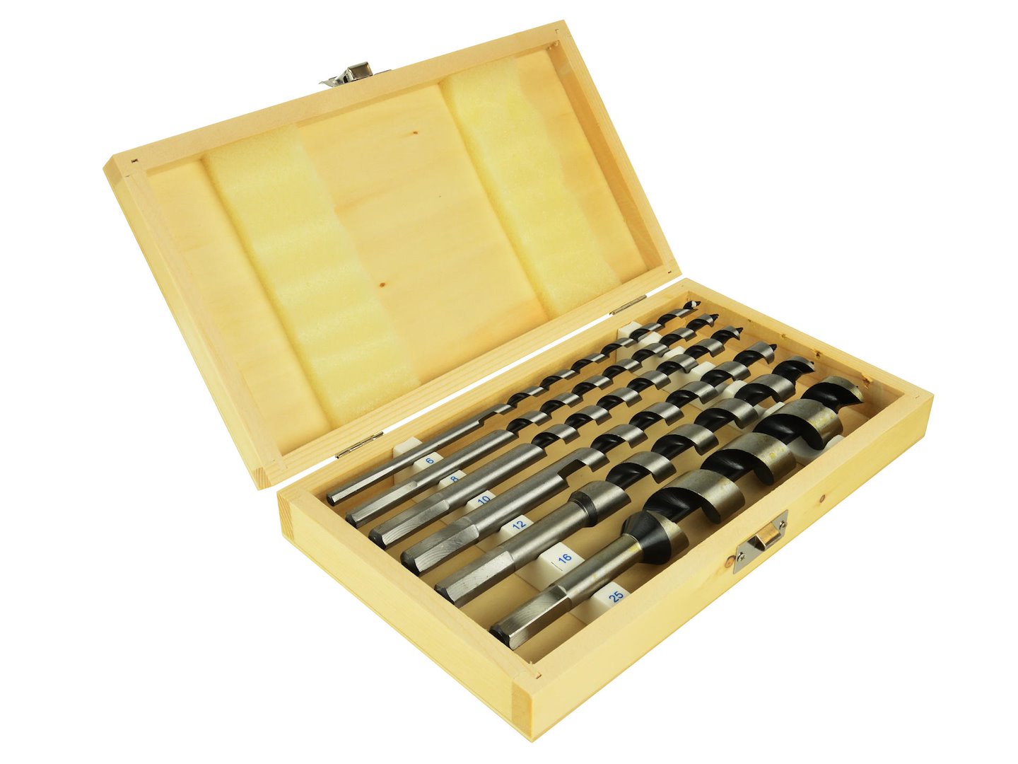 Houtboren set 230mm 6 8 10 12 16 25 houten doos
