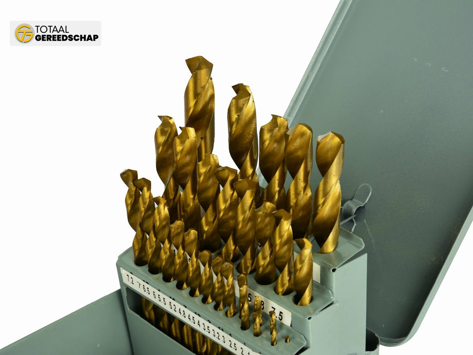 28 stuks titanium gecoate metaalboren 1mm-13mm 28 stuks metalen doos