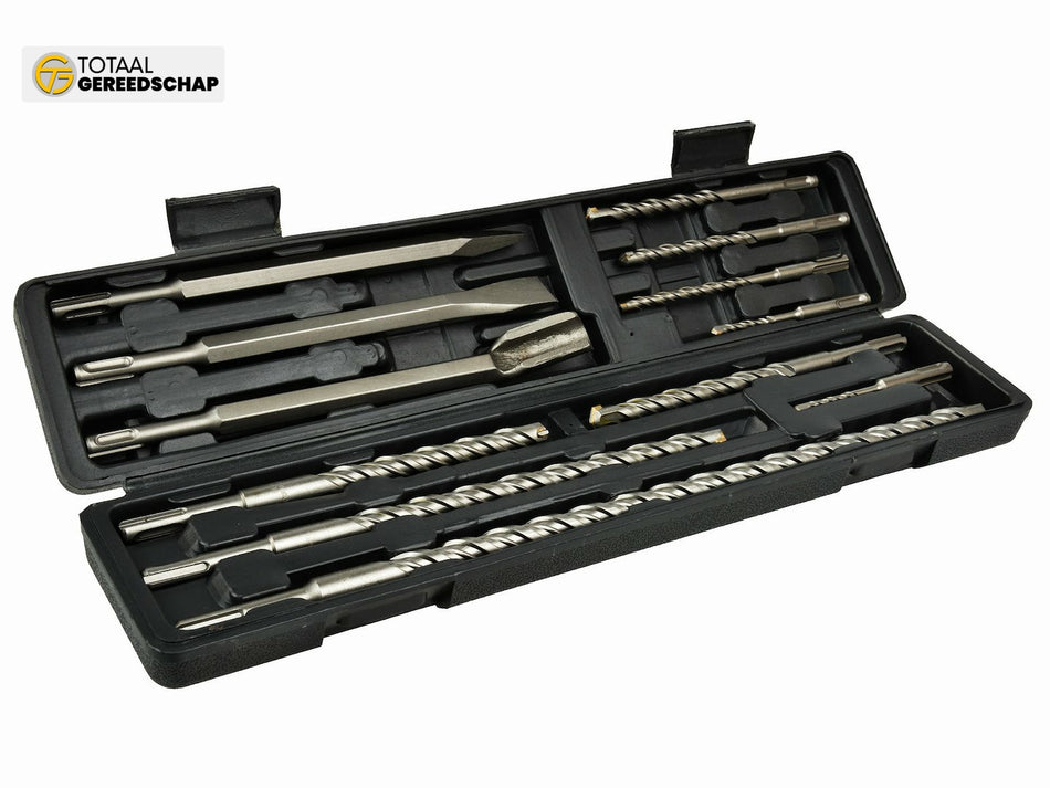 12-delige boorhamer- en beitelset (9 SDS-boren + 3 beitels in kunststof koffer)